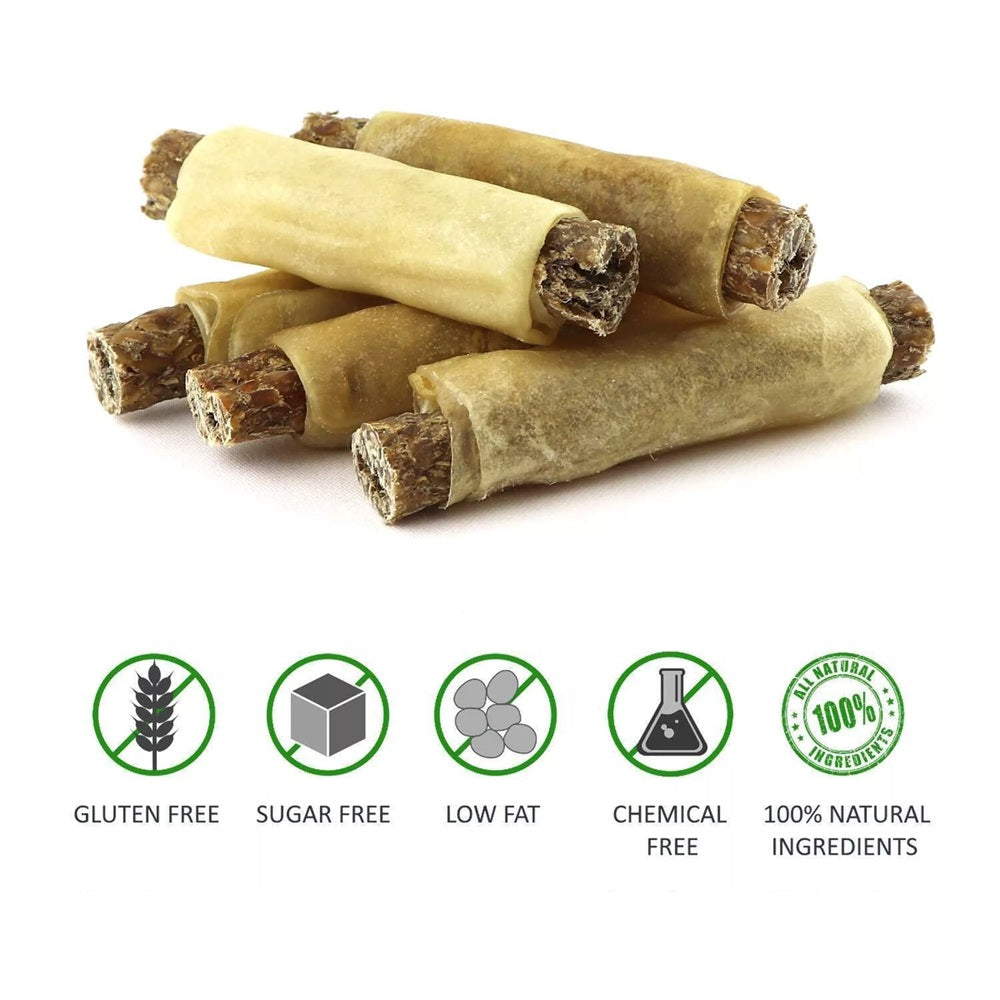 Rouleaux à mâcher fourrés 100% naturel en peau de bœuf à l'agneau, os pour chien, lot de 5