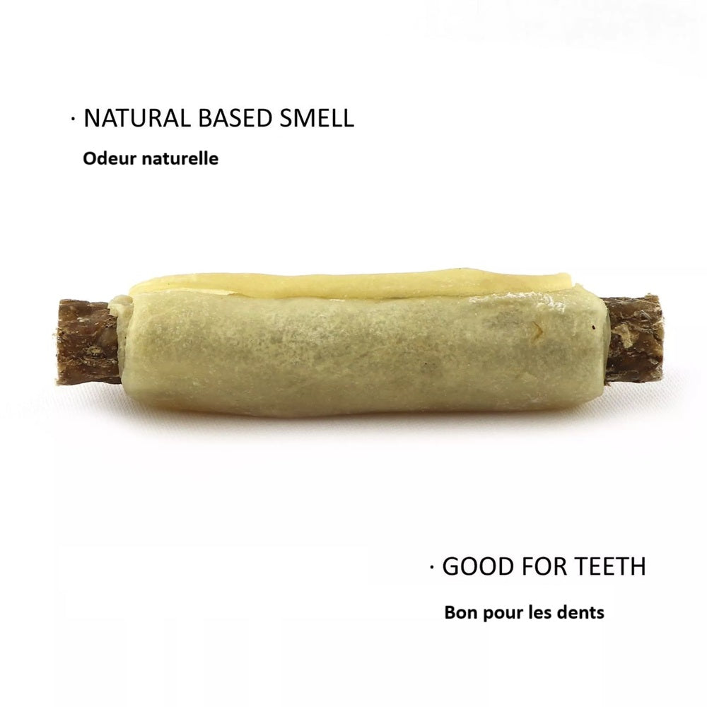 Rouleaux à mâcher fourrés 100% naturel en peau de bœuf à l'agneau, os pour chien, lot de 5