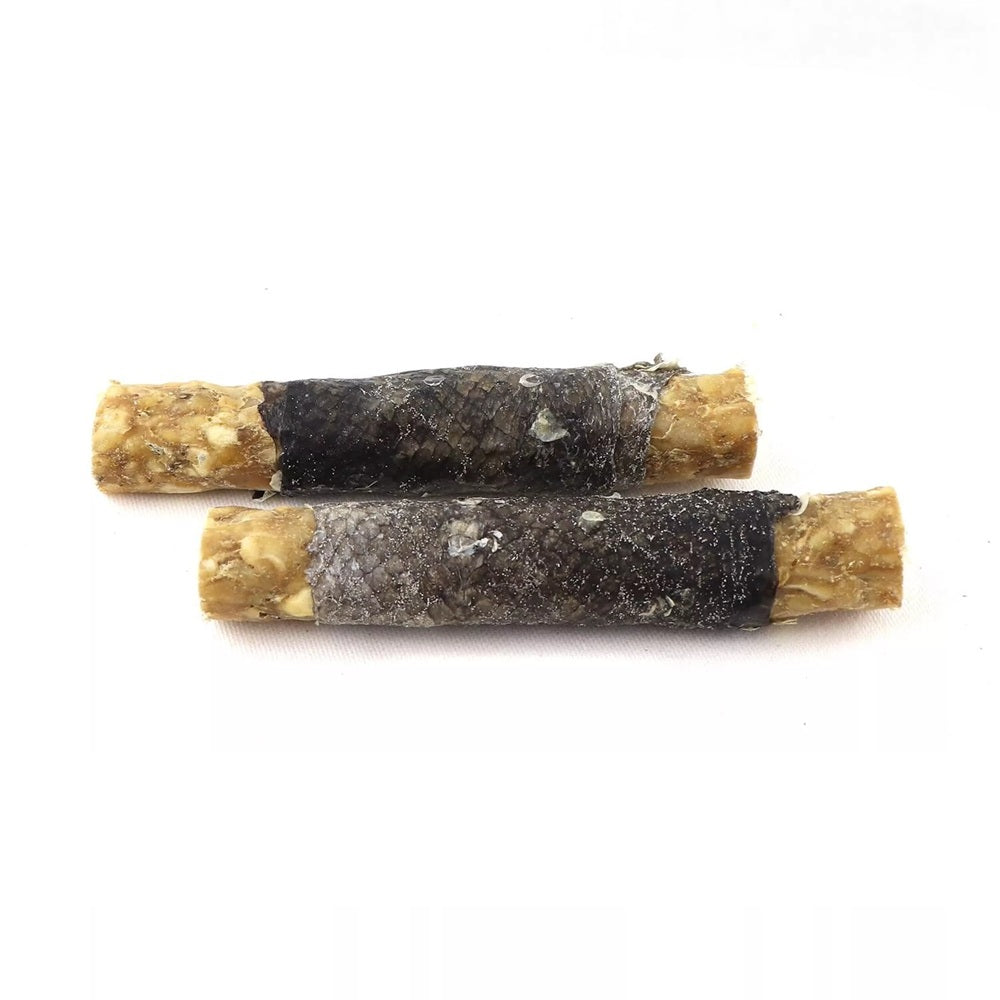 Rouleaux à mâcher fourrés 100% naturels en peau de bœuf au saumon, os pour chien, lot de 5