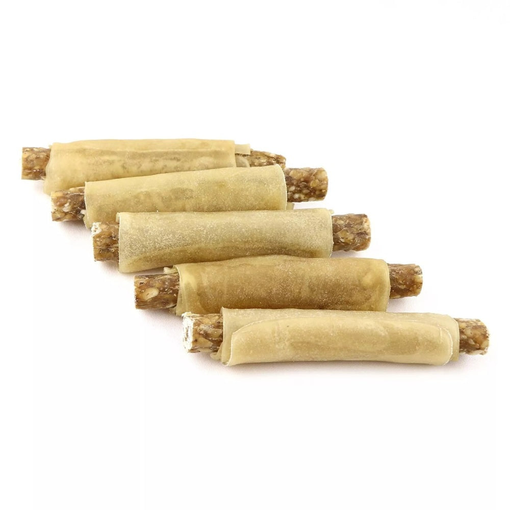 Rouleaux à mâcher fourrés 100% naturel en peau de bœuf aux tripes, os pour chien, lot de 5